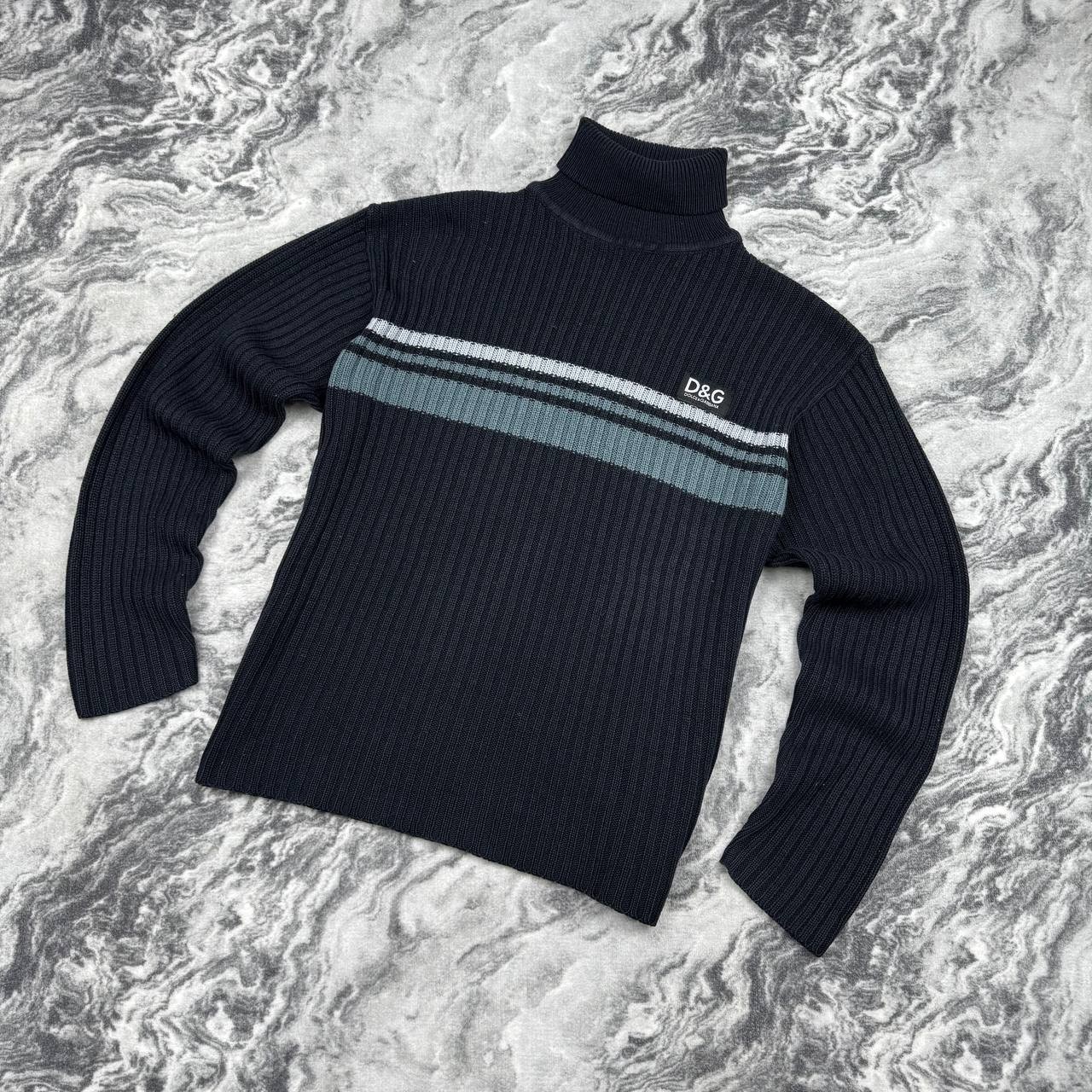Vintage Dolce Gabbana Turtleneck Knit Ribbed Sweater 90s Y2K Men Size L Blue