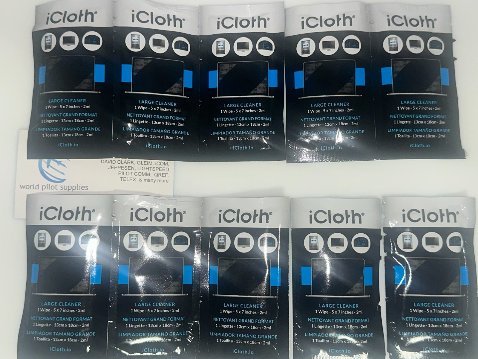 iCLOTH LARGE AVIONICS CLEANING WIPES 10 pack AMS, BMS Approved, 35 sq. in.