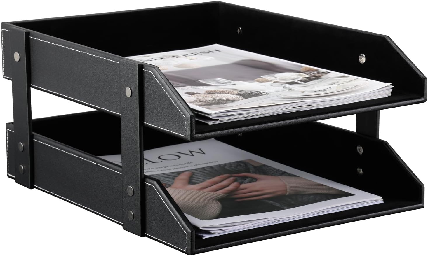 Letter Tray Leather Paper Organizer Tray Wooden Desk File Holder Desktop File