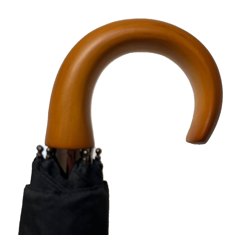 Men's Classic Gents Auto Open Umbrella Curved Wooden Handle 18" Folded Length