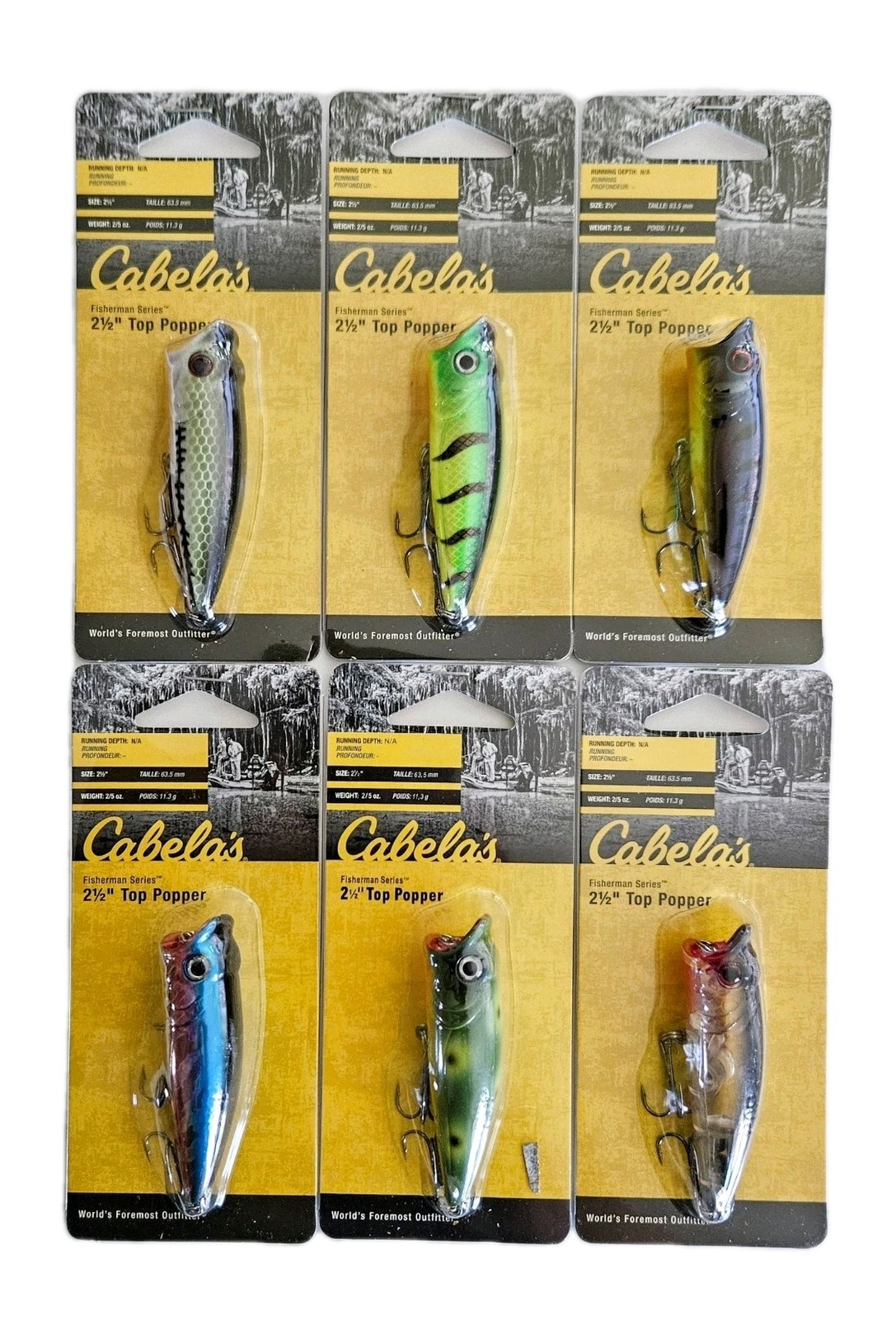 (Set of 6) Cabela's Fisherman Series Top Popper 2/5 oz 2 1/2" New Discontinued