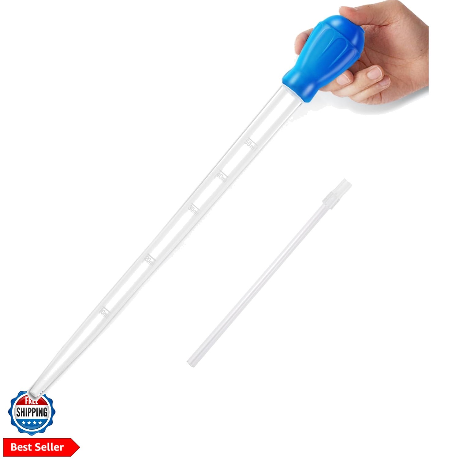 27.7IN Extra Long Turkey Baster for Aquarium 50ml, Blue | Plastic Turkey Bast...