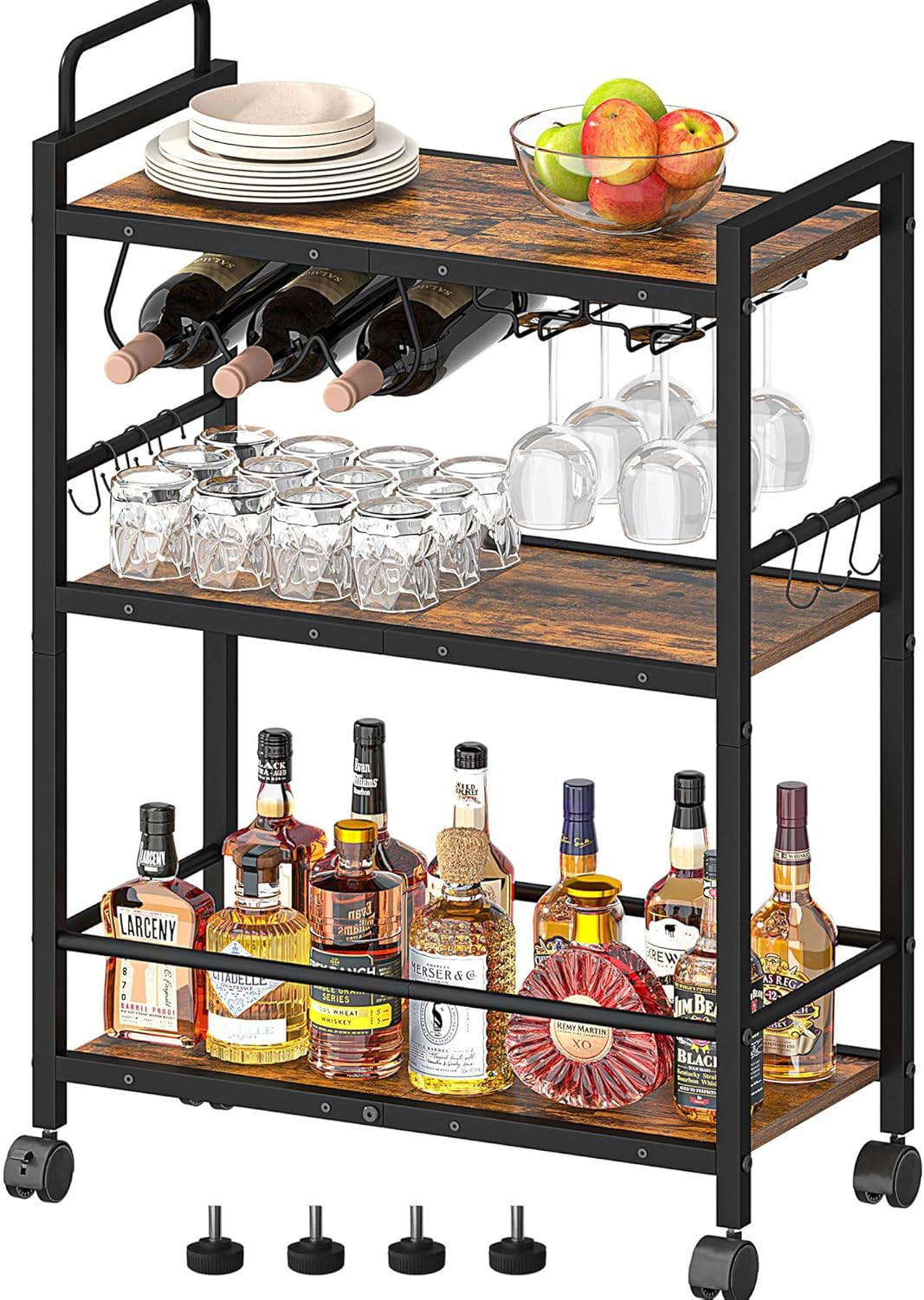 Bar Cart, Serving Cart for Home, Microwave Cart, Drink Cart, Mobile Kitchen Shel