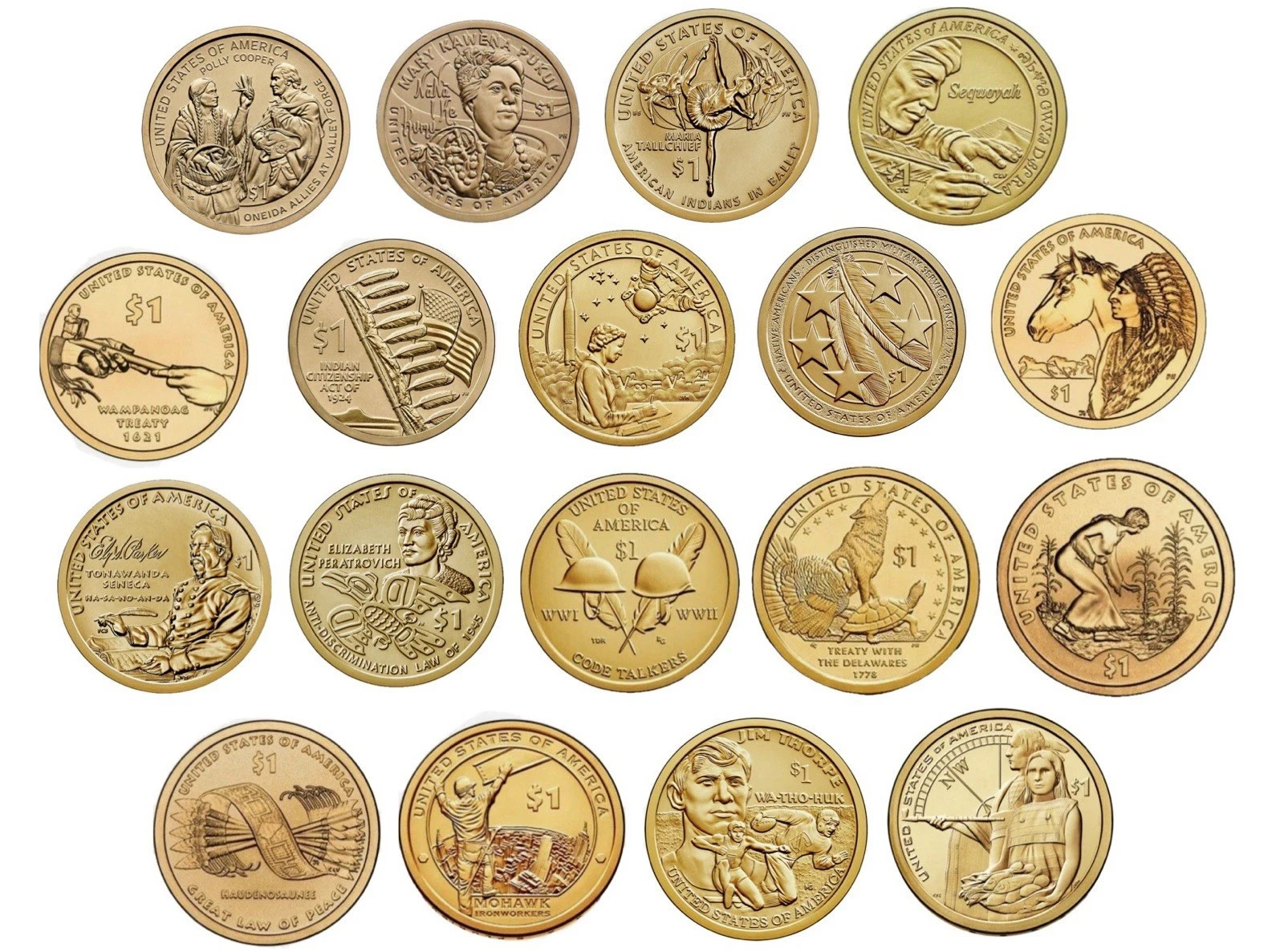 2009-2026 P&D Sacagawea Native American 36 Coin BU Dollar Set