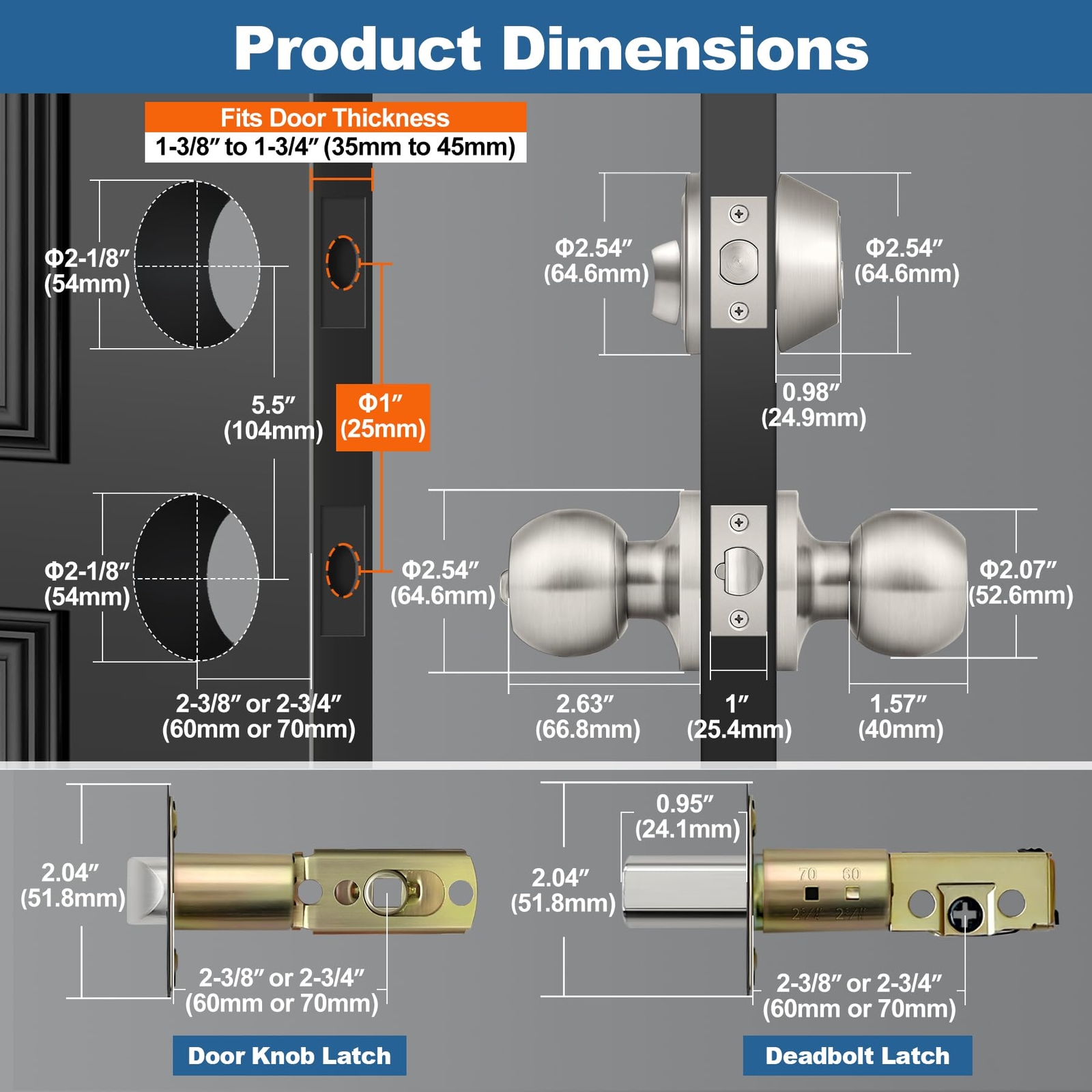 2 Pack Keyed Same Exterior Door Knobs and Single Cylinder Deadbolts Combo Set