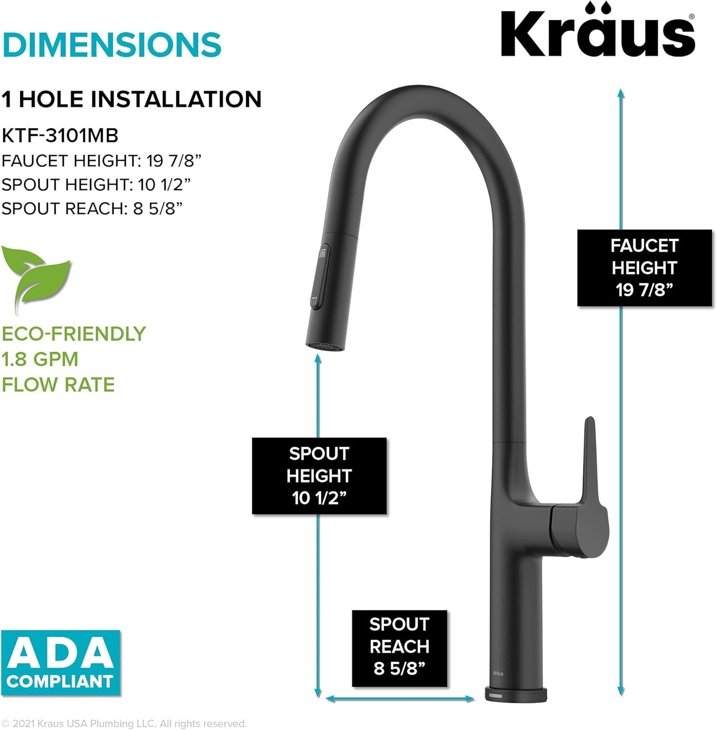 Modern Matte Black Pull-Down Kitchen Faucet with Touch Control - Oletto KTF-3101