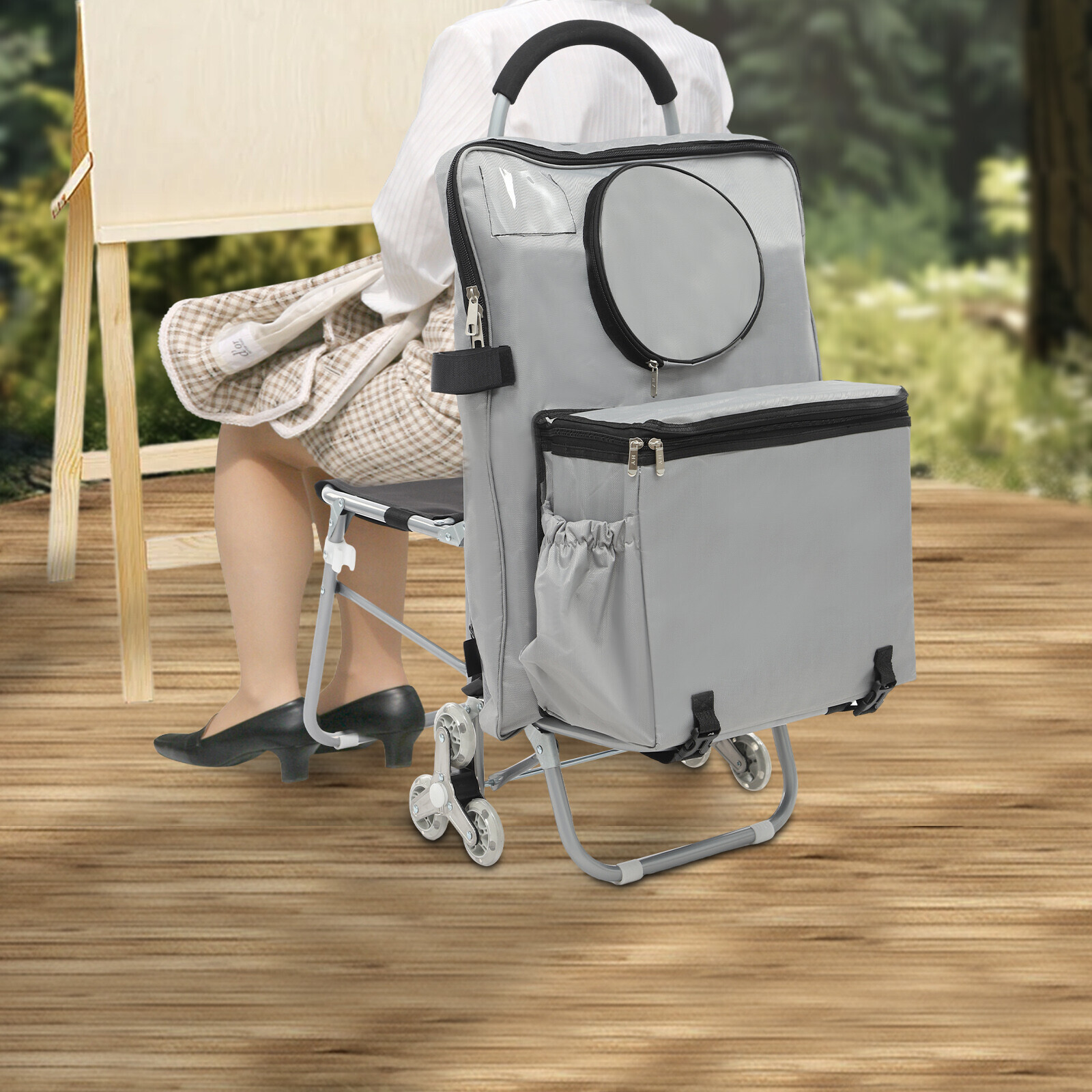 Portable Folding Art Cart with Wheels and Storage for Outdoor Creativity