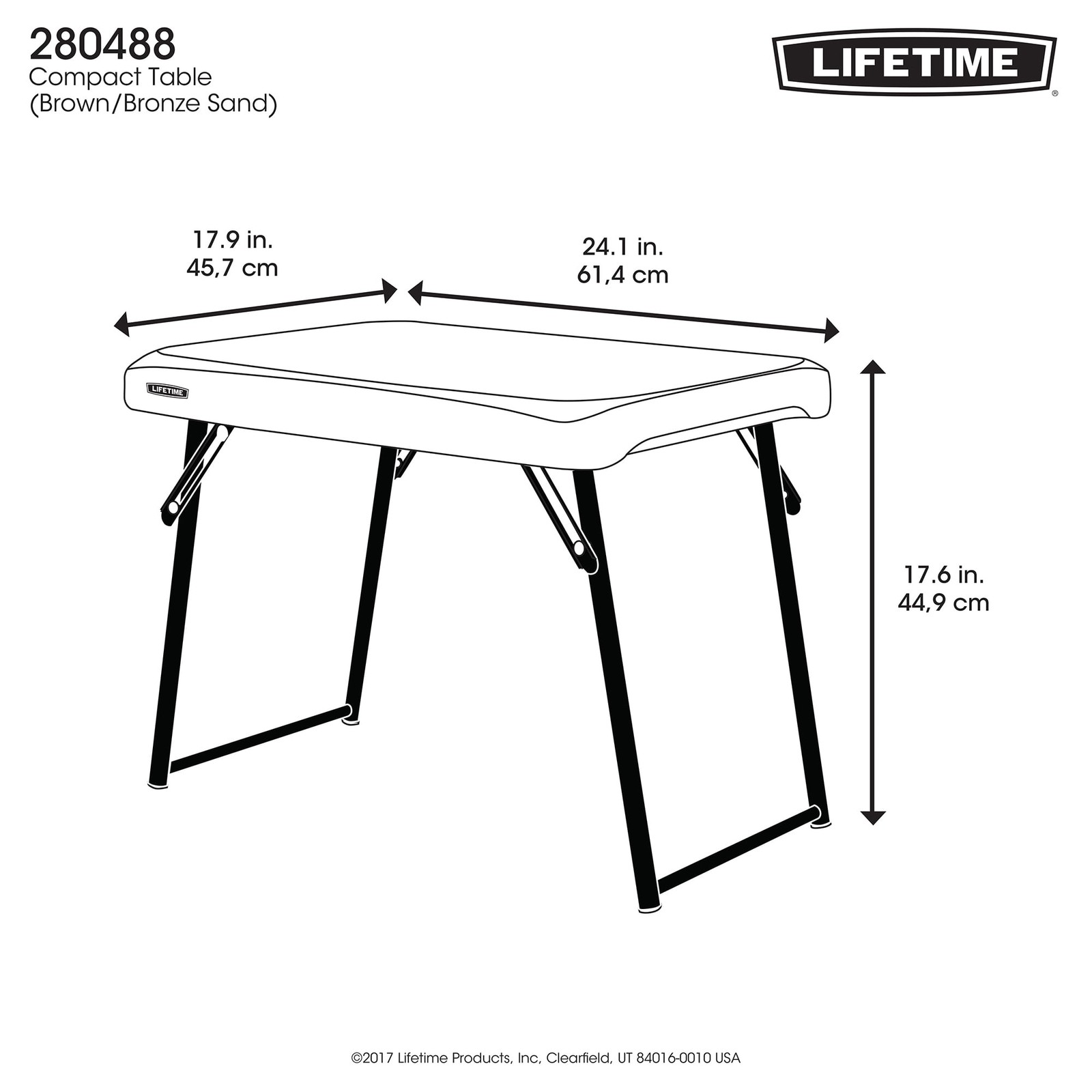 Lifetime 24 inch Compact Rectangle Folding Table, Indoor/Outdoor Light