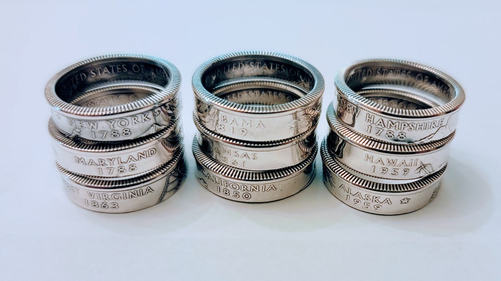 Polished 90% silver state coin ring (choose size choose state/territory)