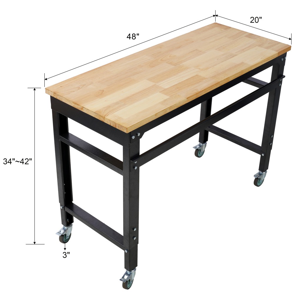 Workbench - 48" Wide Rolling Workbenches for Garage - Adjustable Height