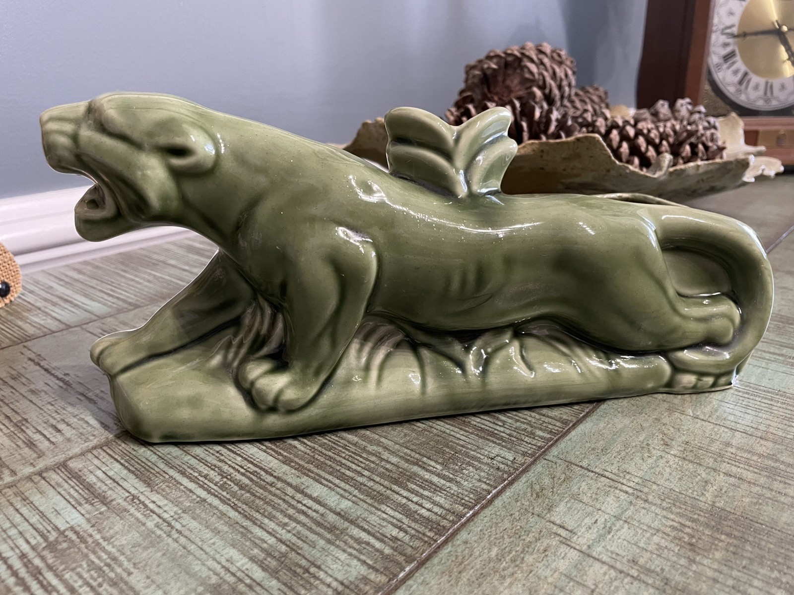 Crouching Panther MCM Green Panther TV Lamp / Planter.