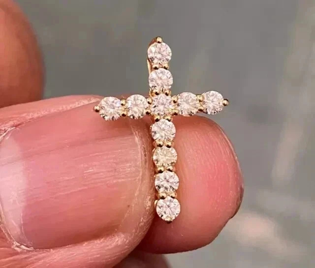 2CT Round Cut Lab Created Diamond Women's Cross Pendant 14K Yellow Gold Plated