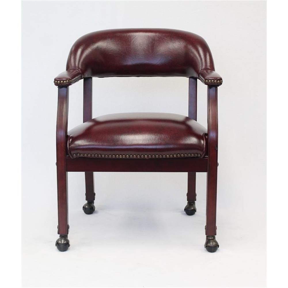 Maklaine Faux Leather Executive Mobile Guest Chair in Burgundy