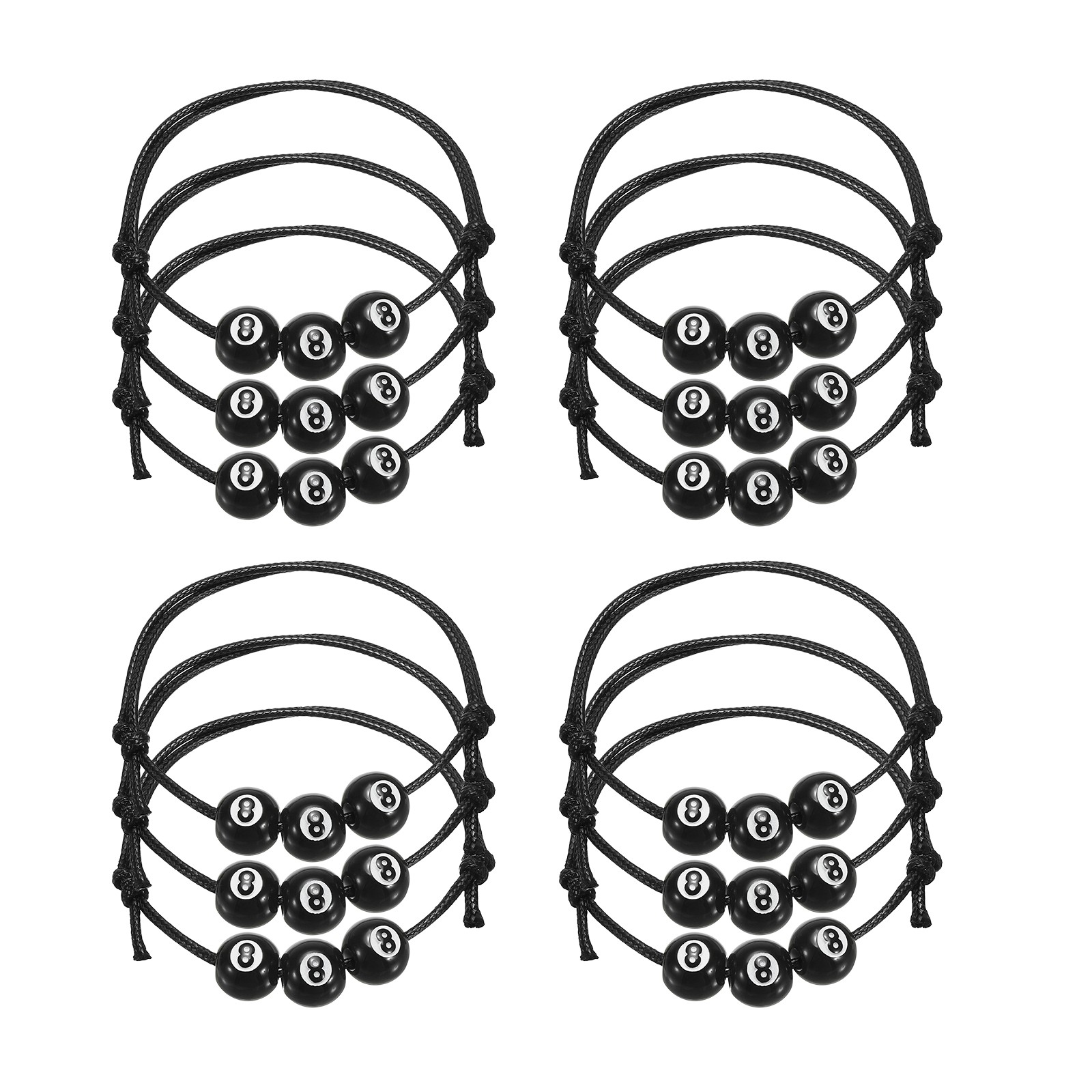 12Pcs 11mm Billiards Charm Bracelets Adjustable Sports Beads Bracelet Black