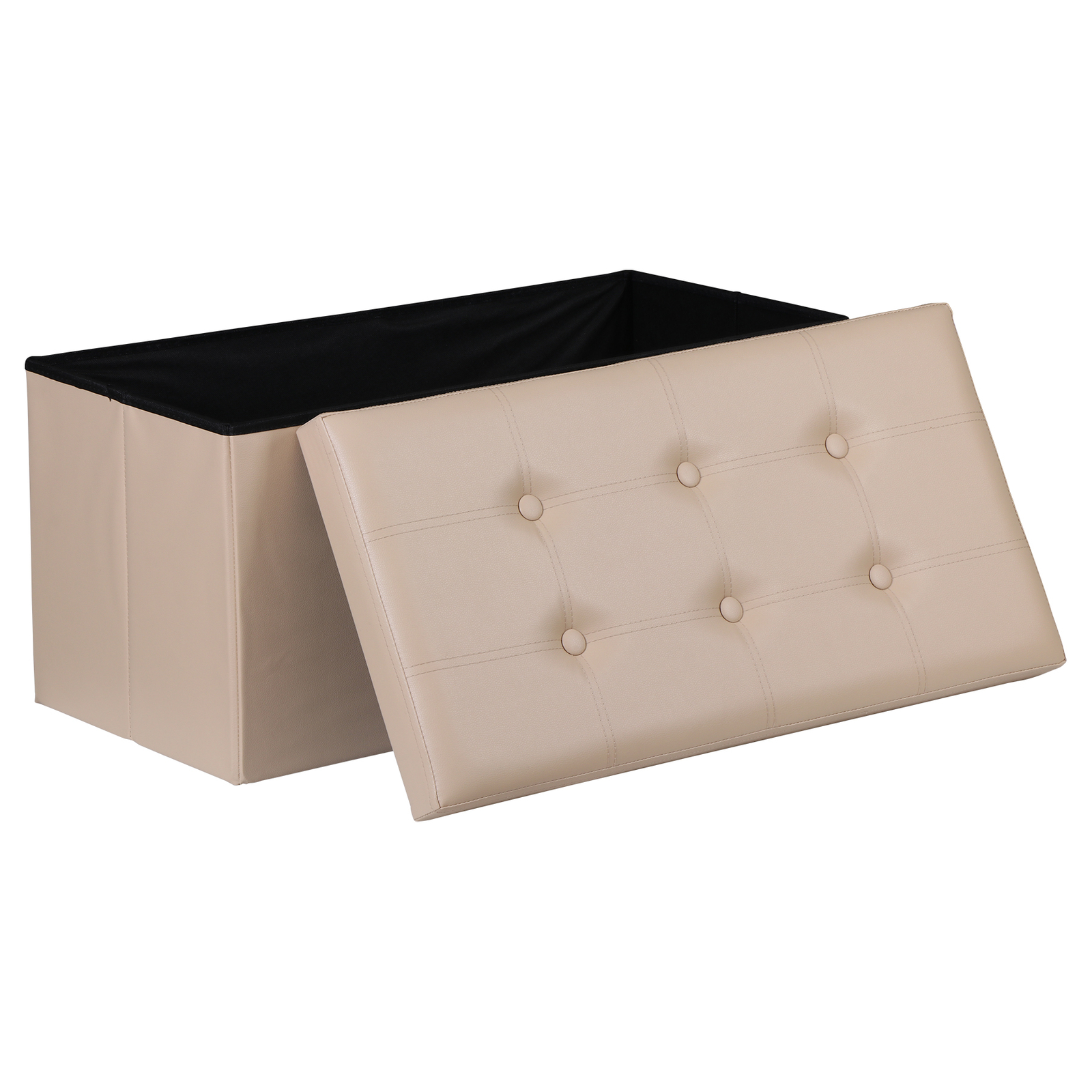 Beige Sturdy Ottomans Foot Bench Foldable Storage Footstools Spacious Organizer
