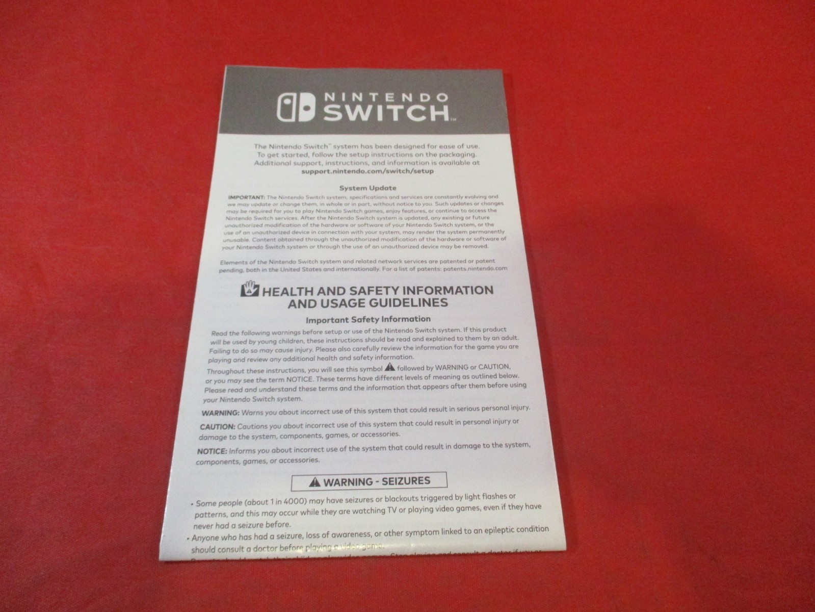 Nintendo Switch Health And Safety And Usage Guidelines Insert ONLY #I