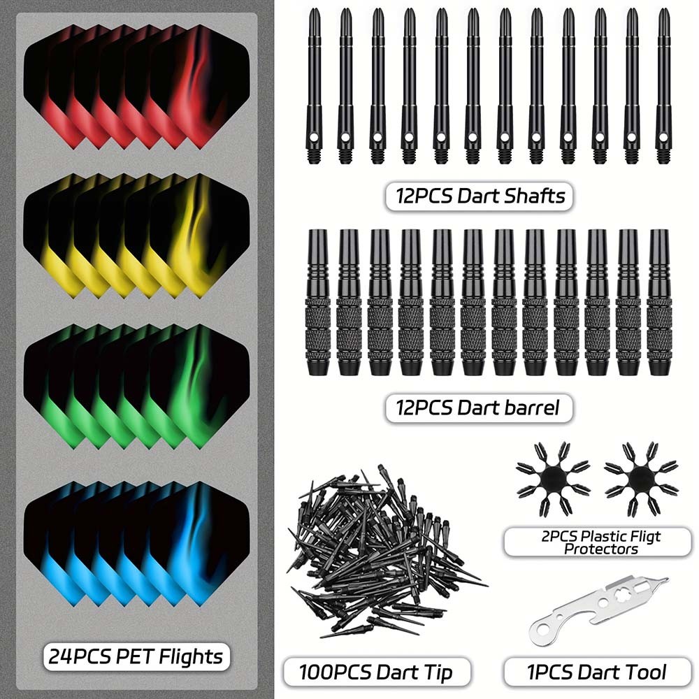Lightweight Reusable Modern Sleek 12-Piece Replaceable Plastic Soft-Tip Dart Set