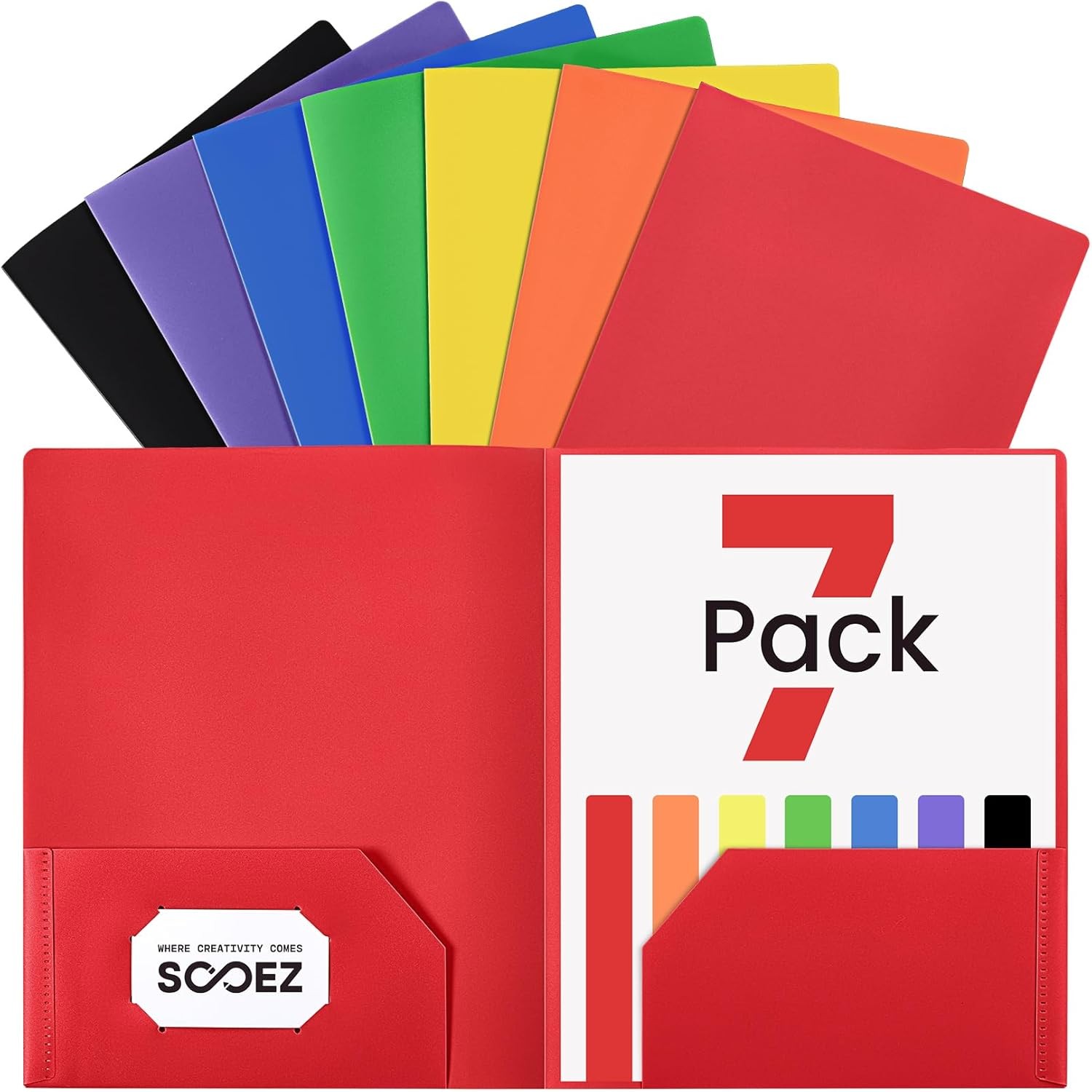 7 Pack Folders with Pockets, 2 Pocket Folders with Extra Labels, Plastic Folder