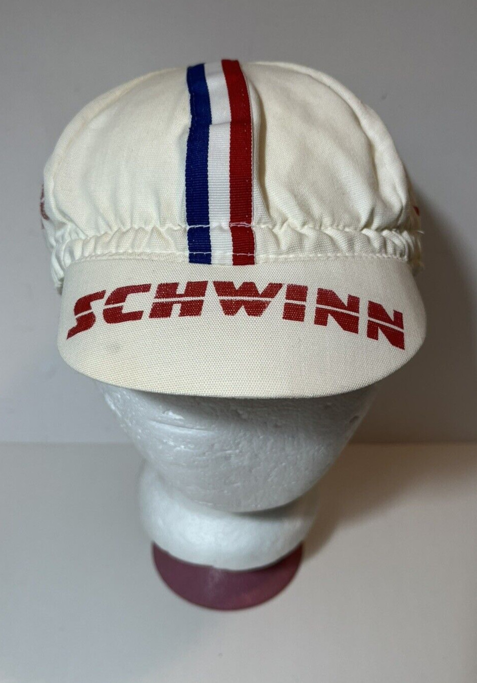 Vintage Schwinn Cycling Hat Cap Red White Blue Stripe Bike Eroica Racing Velo