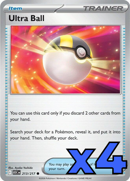 4x Ultra Ball 213/217 Me: Ascended Heroes PLAYSET x4 - Pokemon TCG - NM