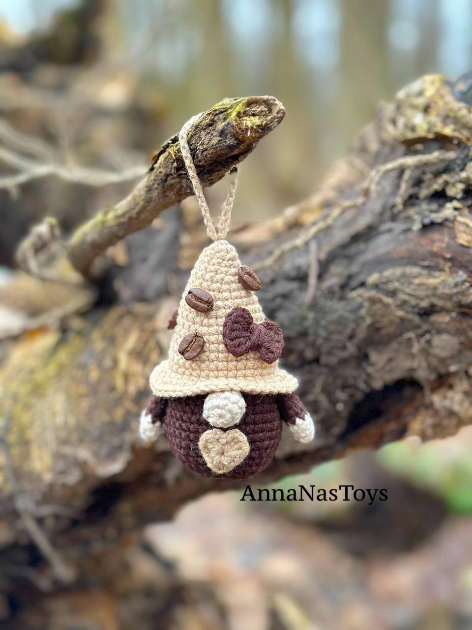 Coffee gnome keychain, Crochet PDF pattern gnome with coffee beens