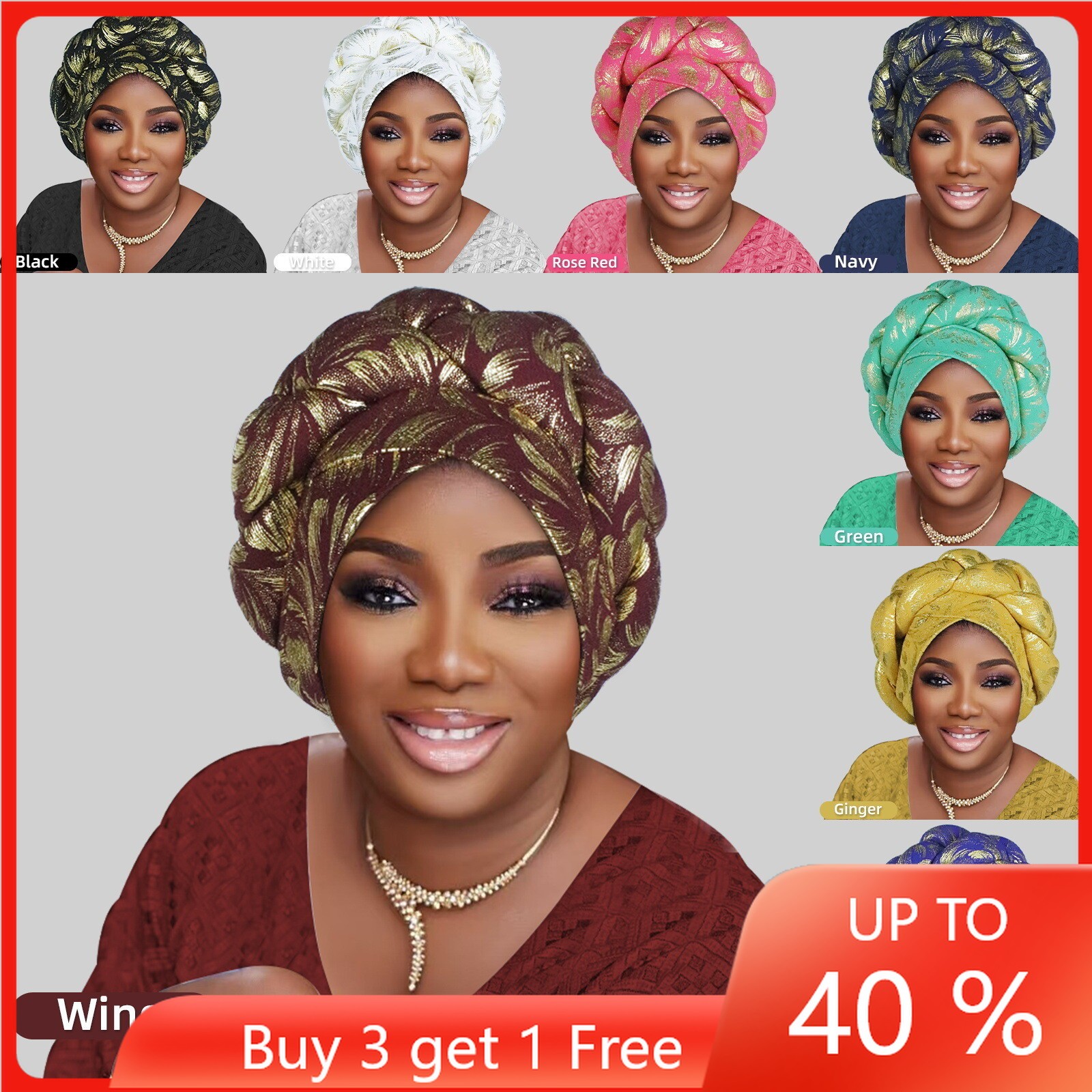 African Headtie Auto Gele Braids Turban Hijab Cap Women Nigerian Bonnet Wrap Hat