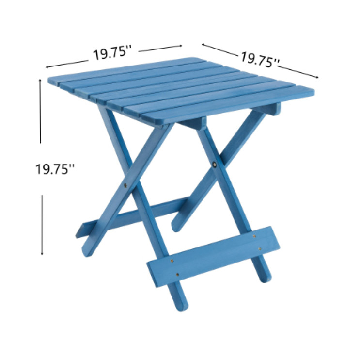 Folding Solid Wood Patio Table Portable Outdoor Square Table Blue Balcony Yard