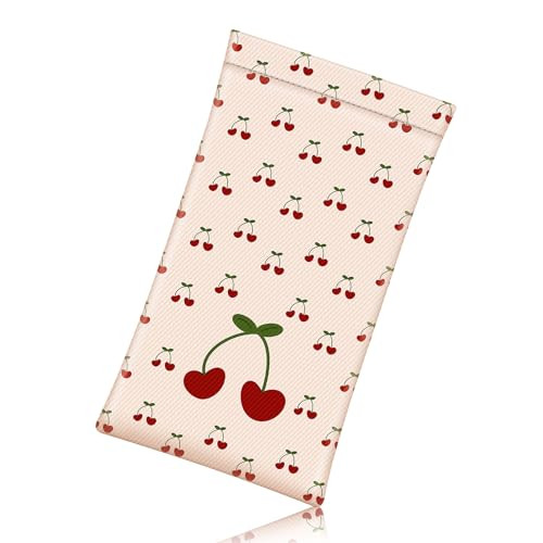Eyeglasses Pouch with Cleaning Cloth, Portable Squeeze Top Coquette Cherries