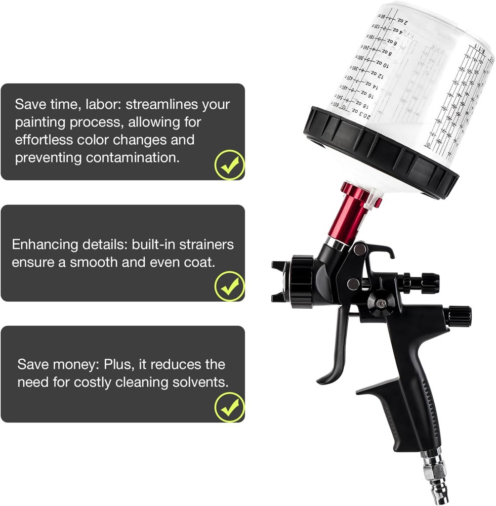 🔥 50 Pack Disposable Paint Spray Gun Cup Liners + Lid System Kit 20oz 600ML Cup