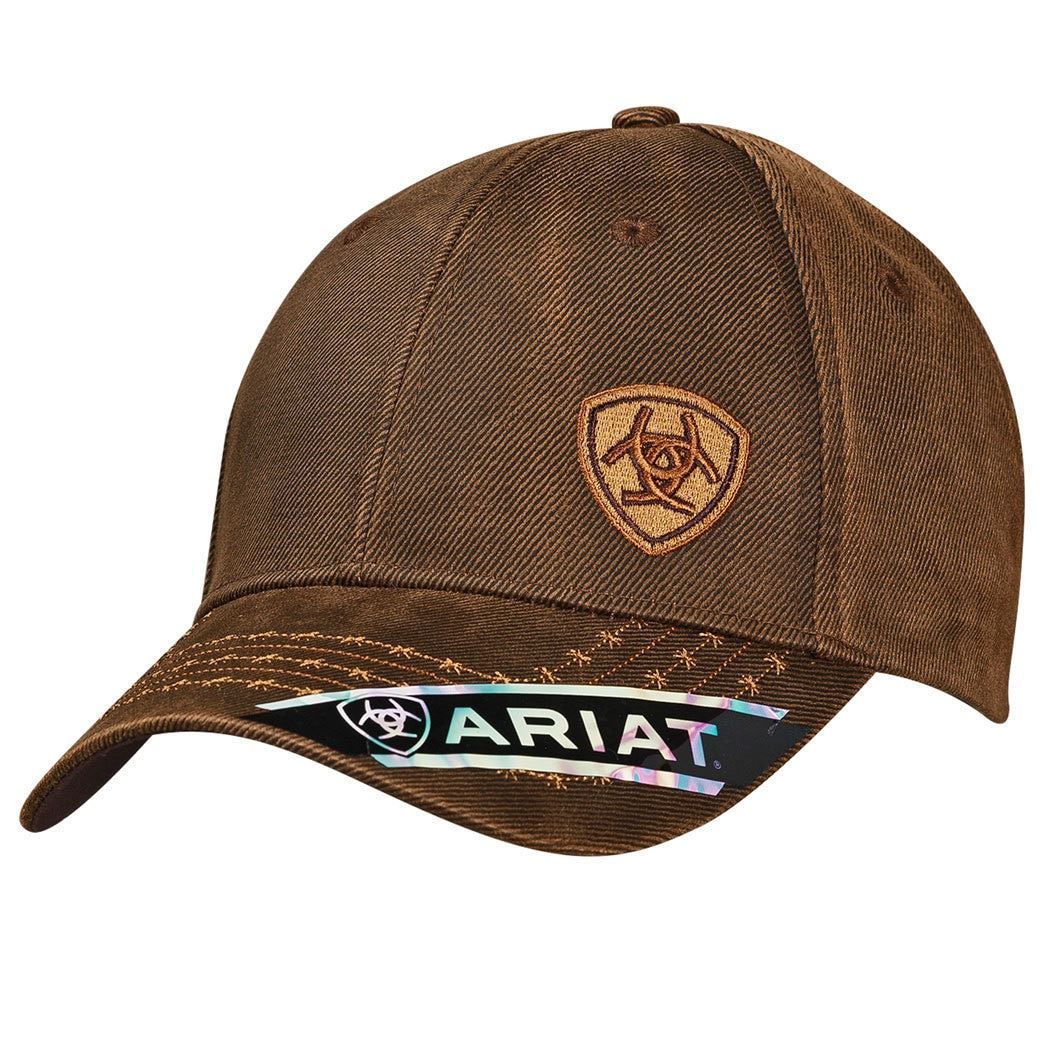 ARIAT Men's Brown Oilskin Baseball Cap with Barbed Wire Stitching