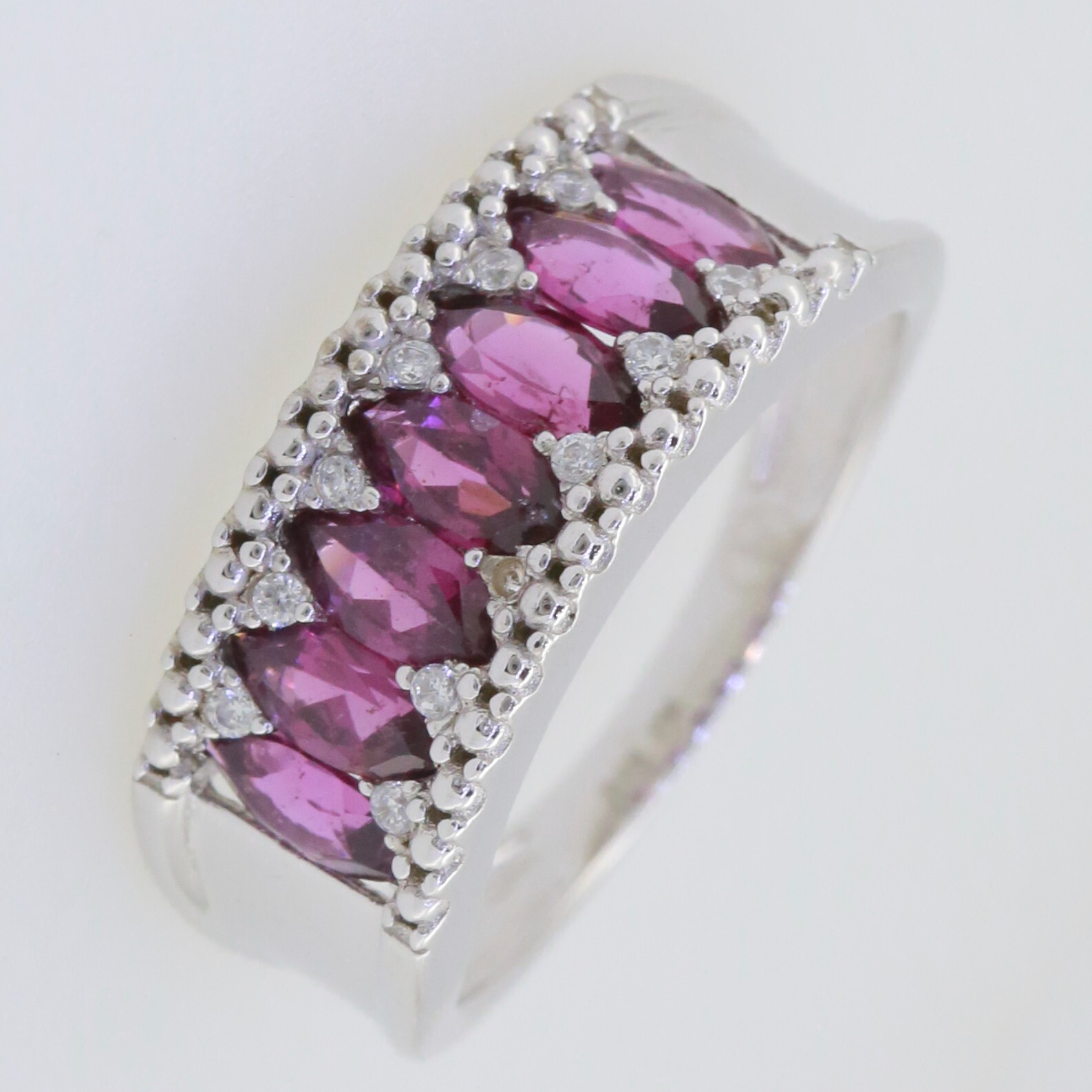 Marquise Shape Natural Rhodolite Garnet Sterling Silver band Ring