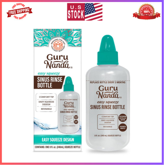 GuruNanda Sinus Rinse Bottle Easy Squeeze Comfort Tip BPA Free for Nasal Rinse