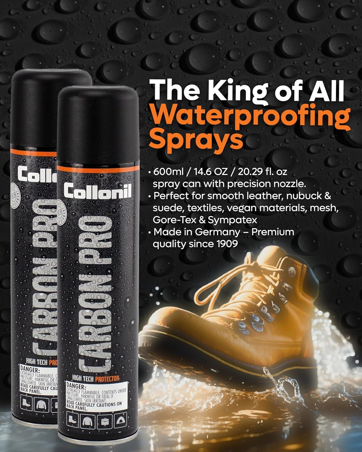 Collonil Carbon Pro XXL – Universal Shoe Protector Spray 2X 10.1 Fl Oz – Waterpr