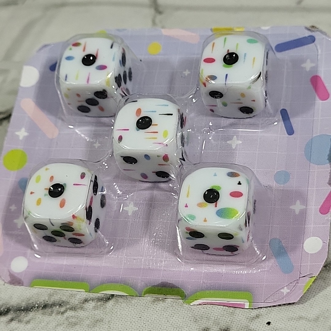 Party Game Dice Pack Of 5 Color Splatter Confetti 6-Sided New Partial Packaging