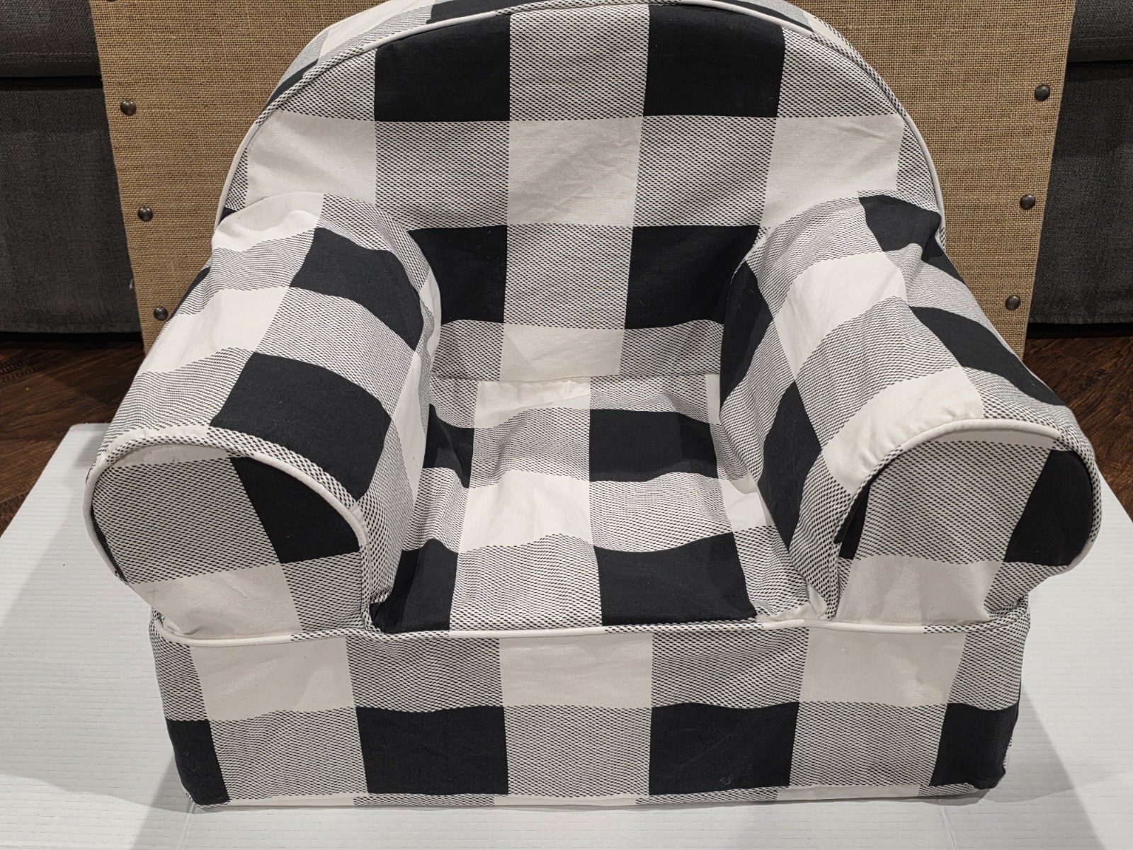 Crate And Barrel Land Of Nod Foam Chair With Removable Cover Black Gingham...