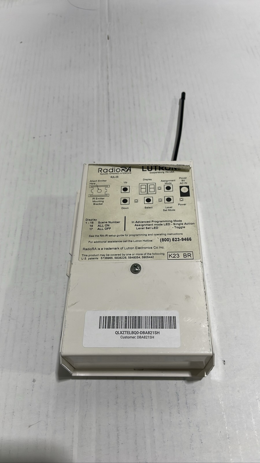 Lutron RadioRA RA-IR Infrared Interface Remote Control Lighting Scene Controller