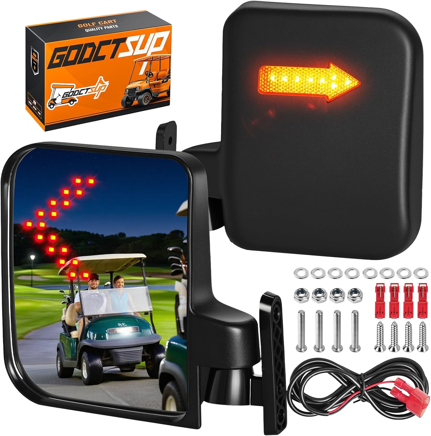 Golf Cart Rear View Mirrors, Folding Golf Cart Side Mirrors with Turn Signal Lig