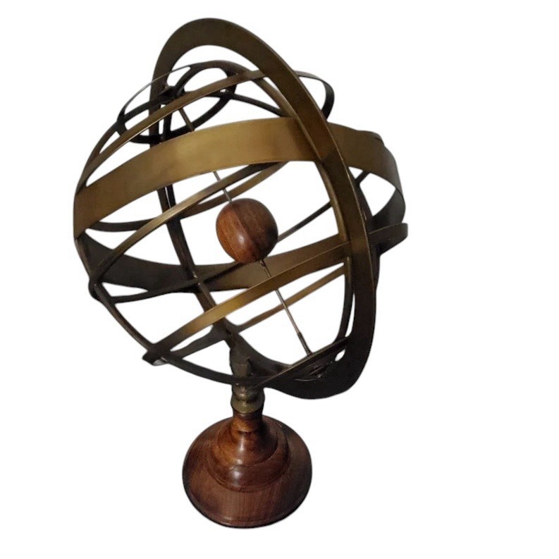 Large VTG Brass Wood Armillary Sphere Globe 20” Celestial Sculpture Library