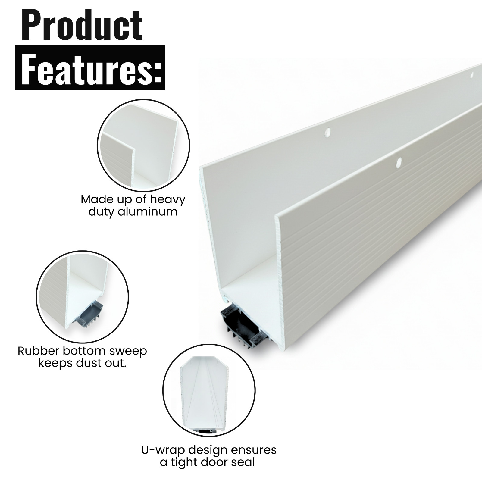 KC Hardware Storm 1-3/4” x 3" U Storm Door Sweep Replacement Bottom Sweep White