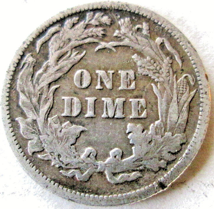 1889-P SEATED LIBERTY DIME, REVERSE DIE CLASH ERROR, VF++, CIRCULATED