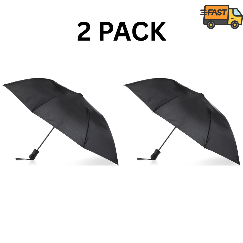 2 Pack Totes Auto Open Black Umbrella NeverWet Water Repellent Recycled Fabric