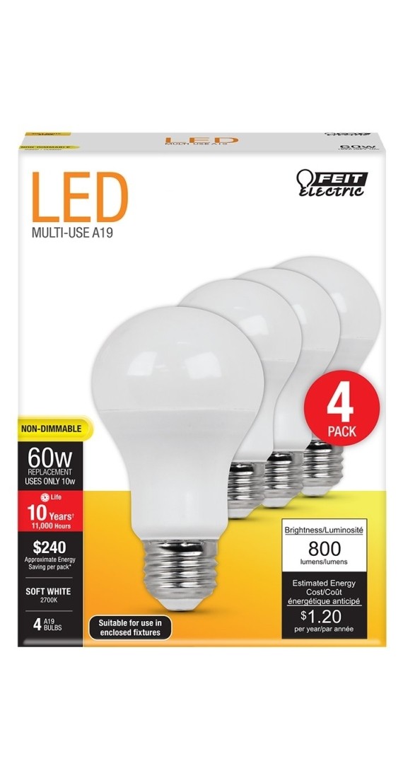 LED Lamp, General Purpose, A19 Lamp, 60 W Equivalent, E26 Lamp Base, Soft White
