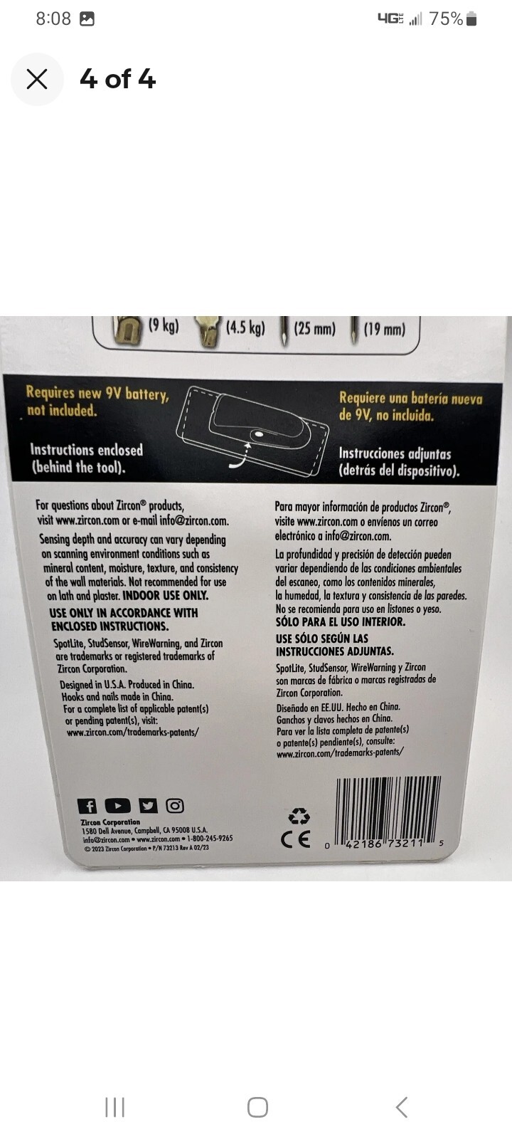 NEW Zircon StudSensor e30 Stud Finder with Wire Warning BONUS Hooks & Nails