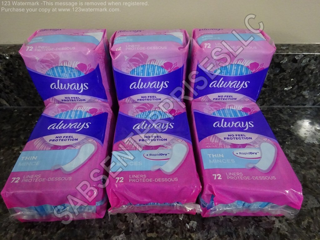 432 Always THIN Unscented + Rapid Dry No Wing Liners (6 packages of 72)