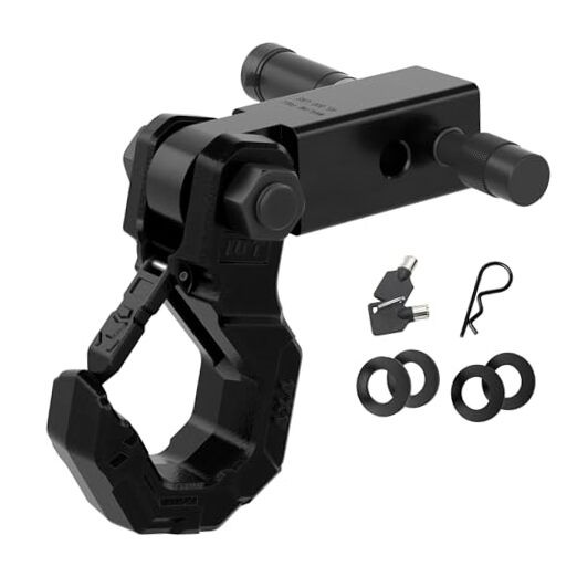 Tow Hook with 2" Hitch Receiver, Shackle Hitch Hook & Hitch Receiver [Black]