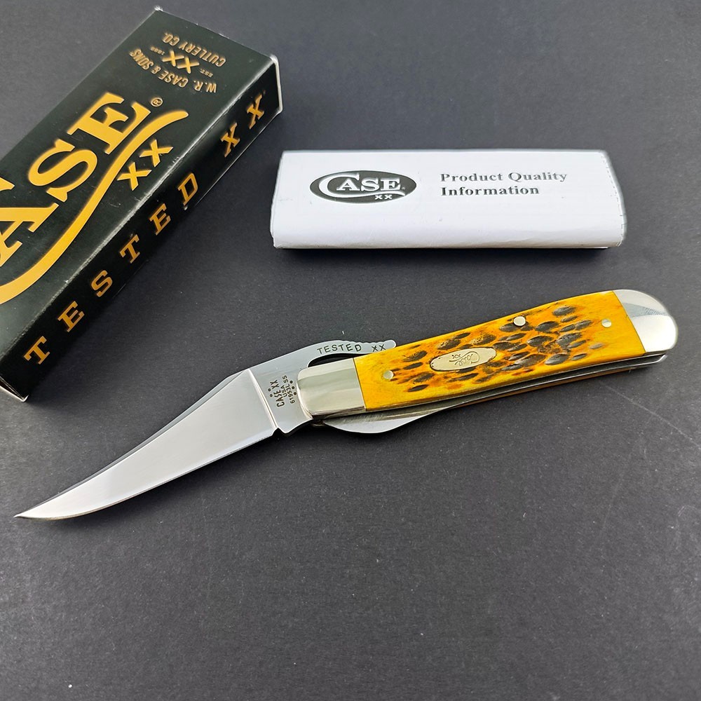 CASE XX Pocket Knife Peach Seed Jig Amber Bone RussLock Pocket Knife 00260 NEW