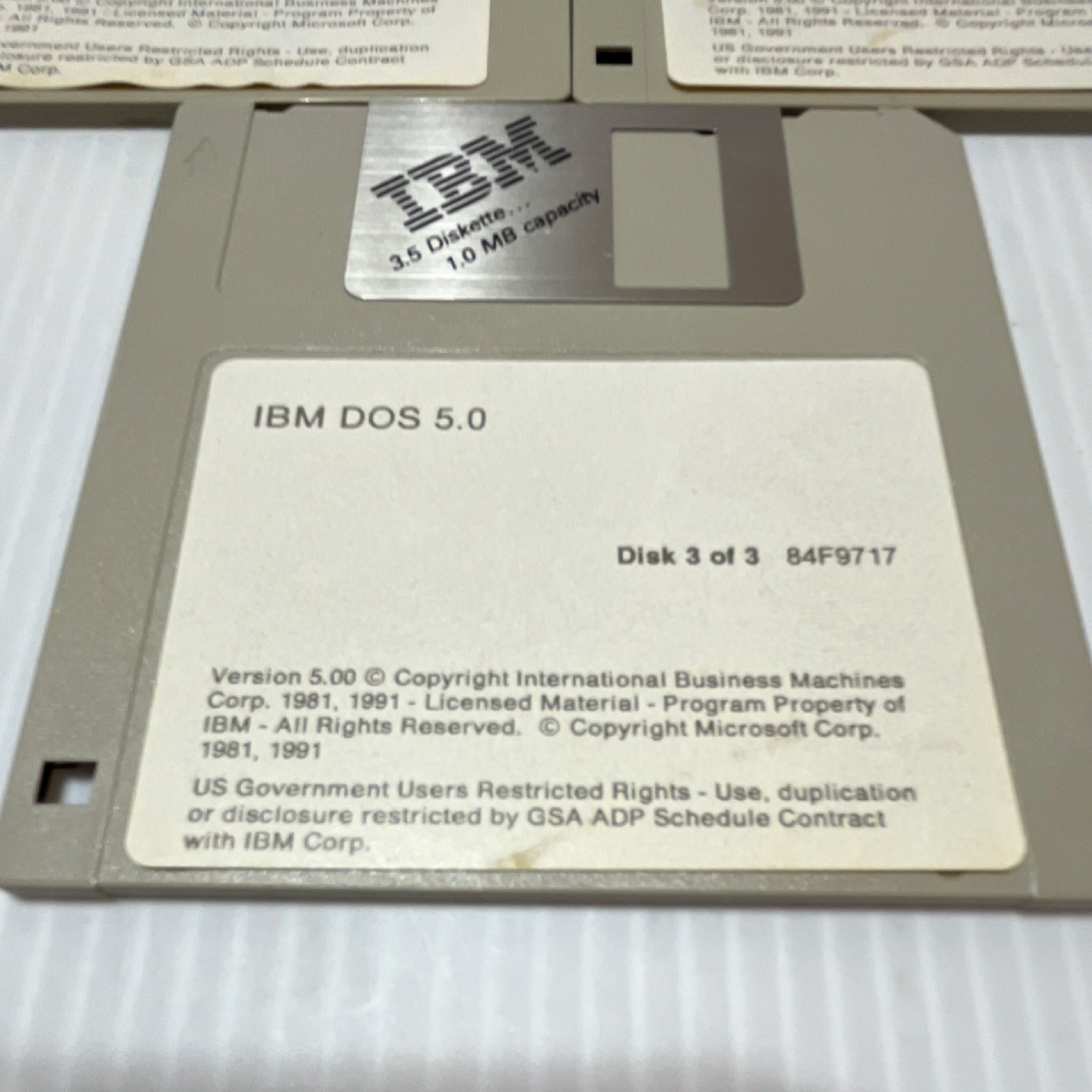 IBM DOS 5.0 Operating System 3.5" Floppy Disk Set 84F9711 84F9714 84F9717