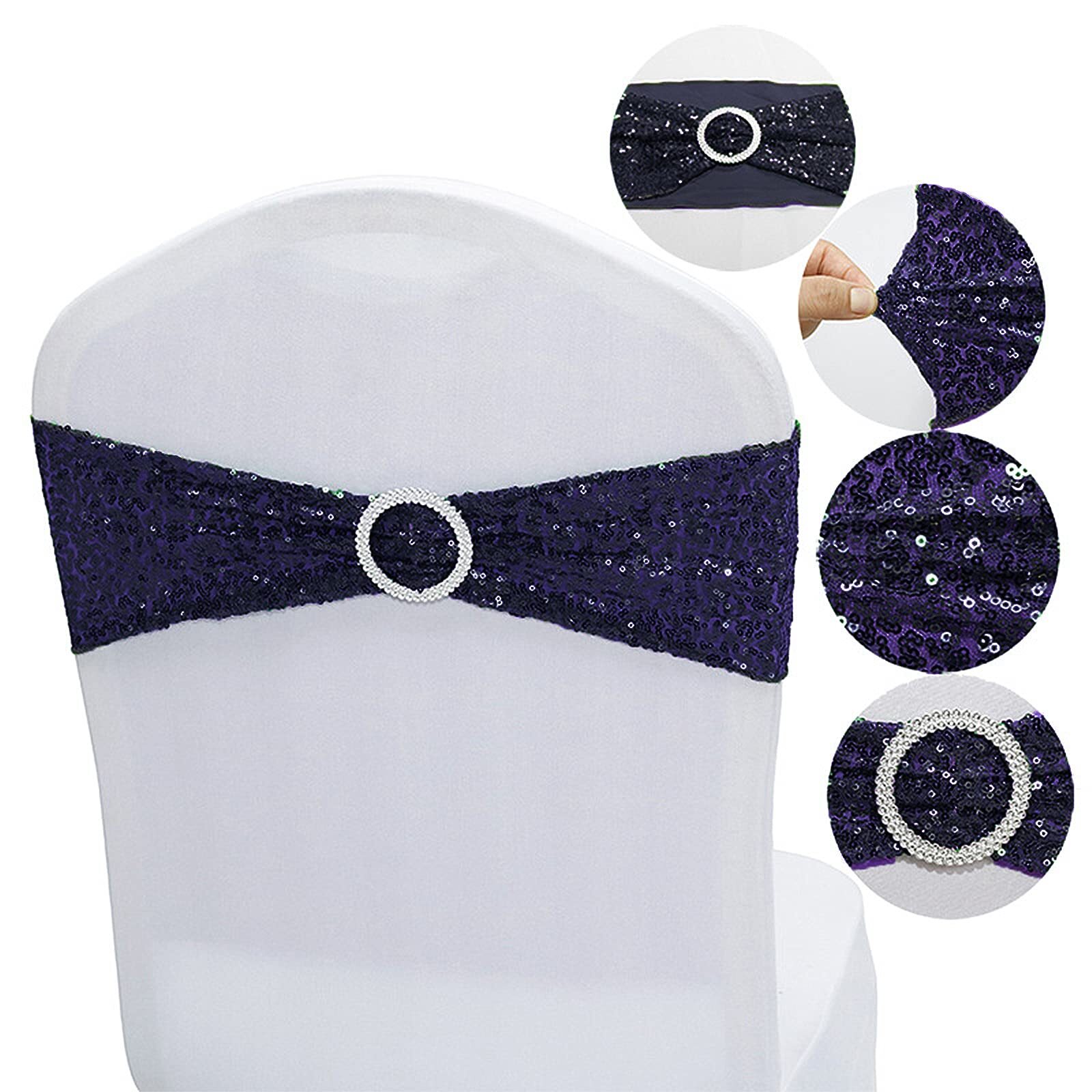 25 PCS Stretch Sequin Chair Sashes Chair Stretchy Spandex Bands for Wedding R...