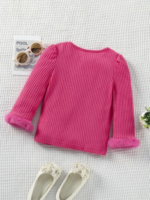 Ribbed Knit Fuzzy Cuff Tee