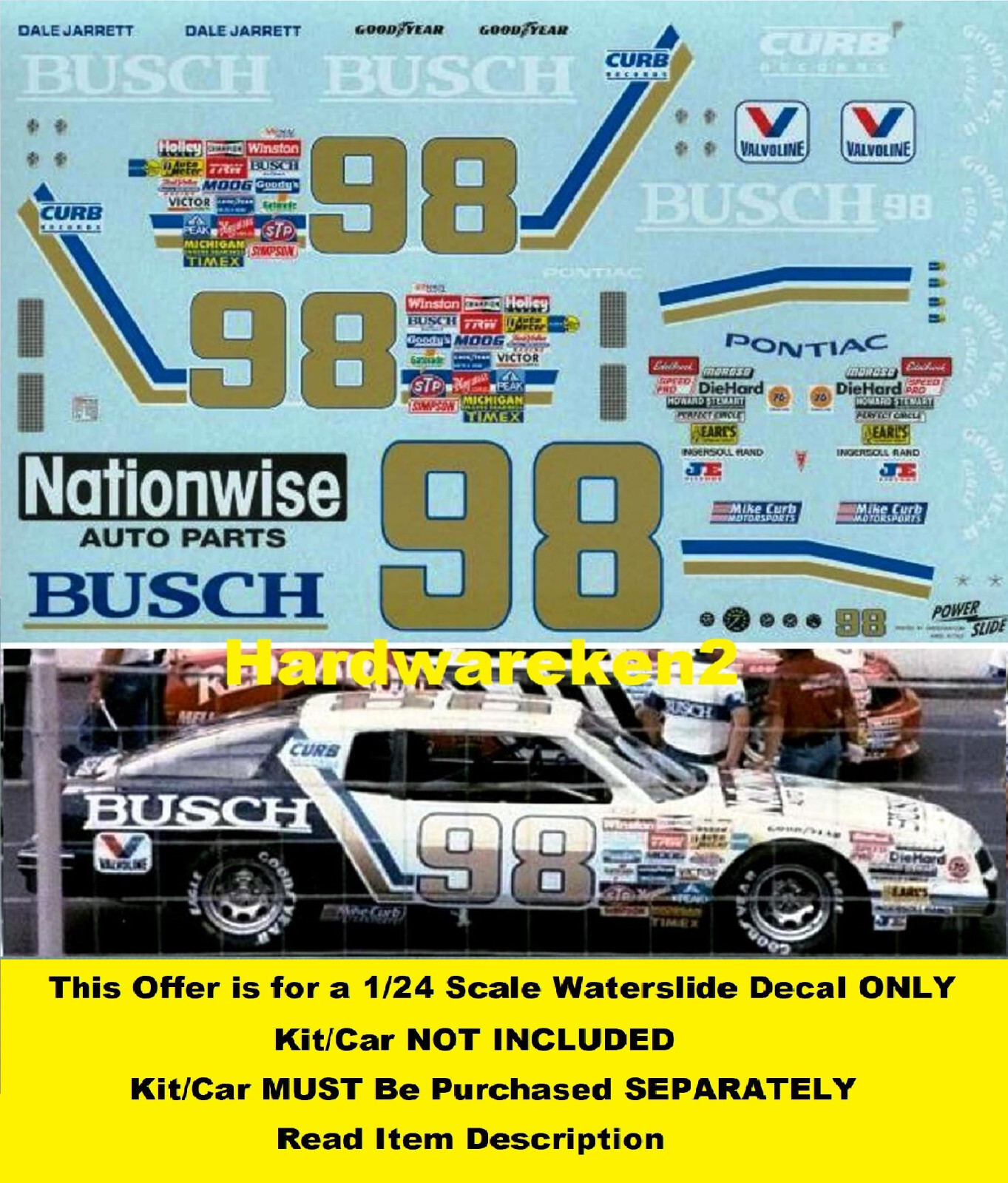 NASCAR DECAL #98 BUSCH BEER 1986 PONTIAC GRAND PRIX 2+2 DALE JARRETT 1/24